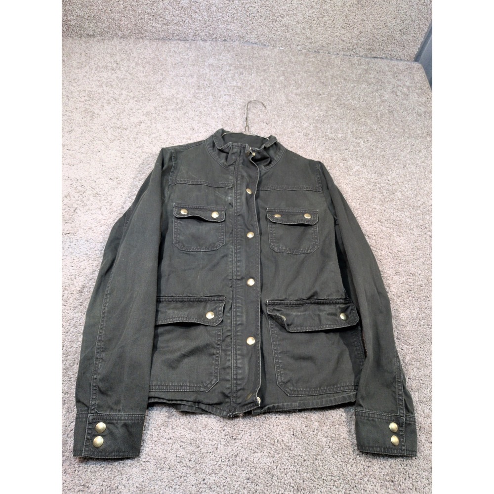 J.Crew‎ Womens Olive Green Cotton Utility Field Jacket Size S Military Zip Snap
